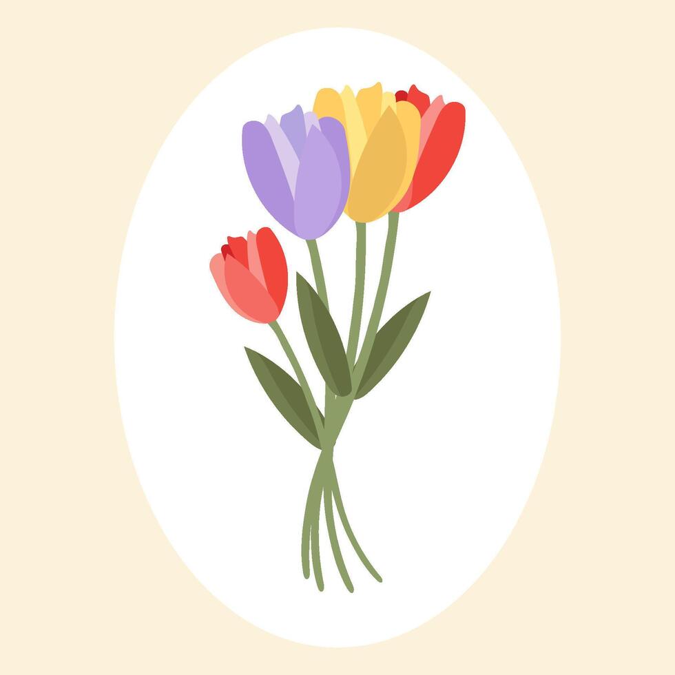 Bouquet of tulips in a cut-out circle vector