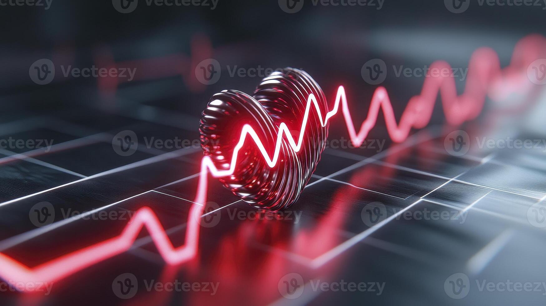 Abstract Metallic Heart with EKG Tracing on Dark Background photo