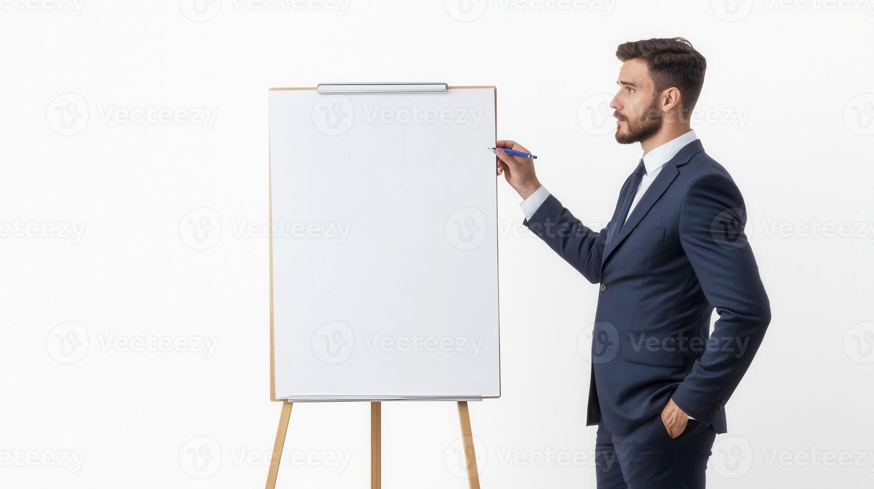 Businessman Writing on Whiteboard, Side Profile photo