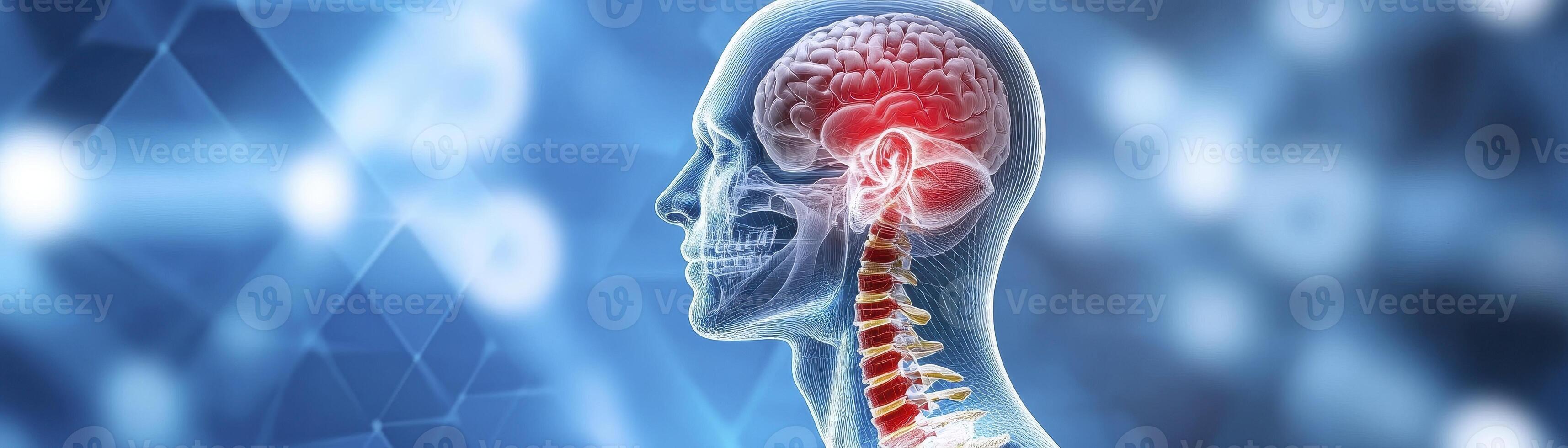 Digital Rendering of Human Brain and Spine photo