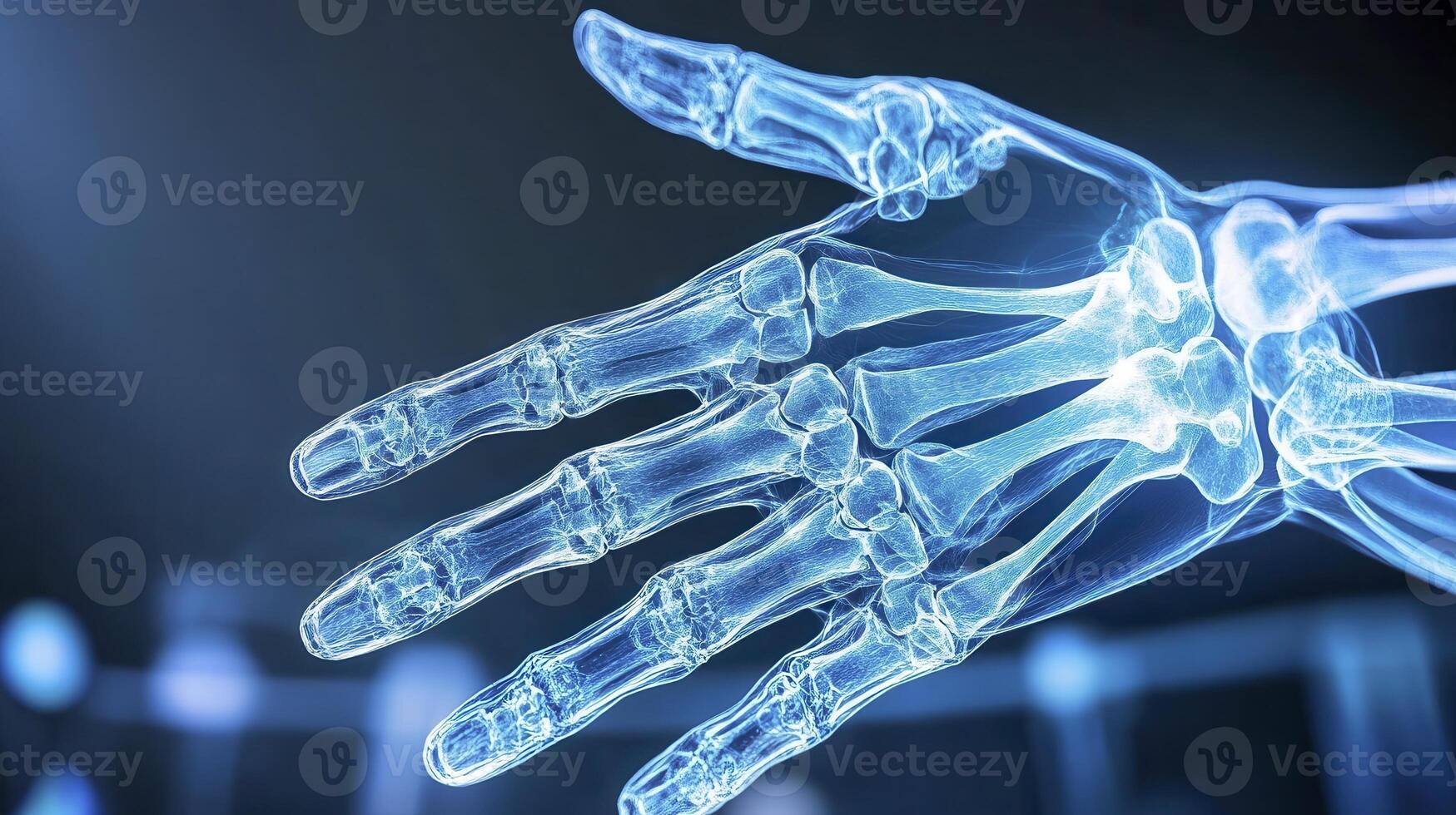 Glowing Blue Skeletal Hand Digital Rendering photo