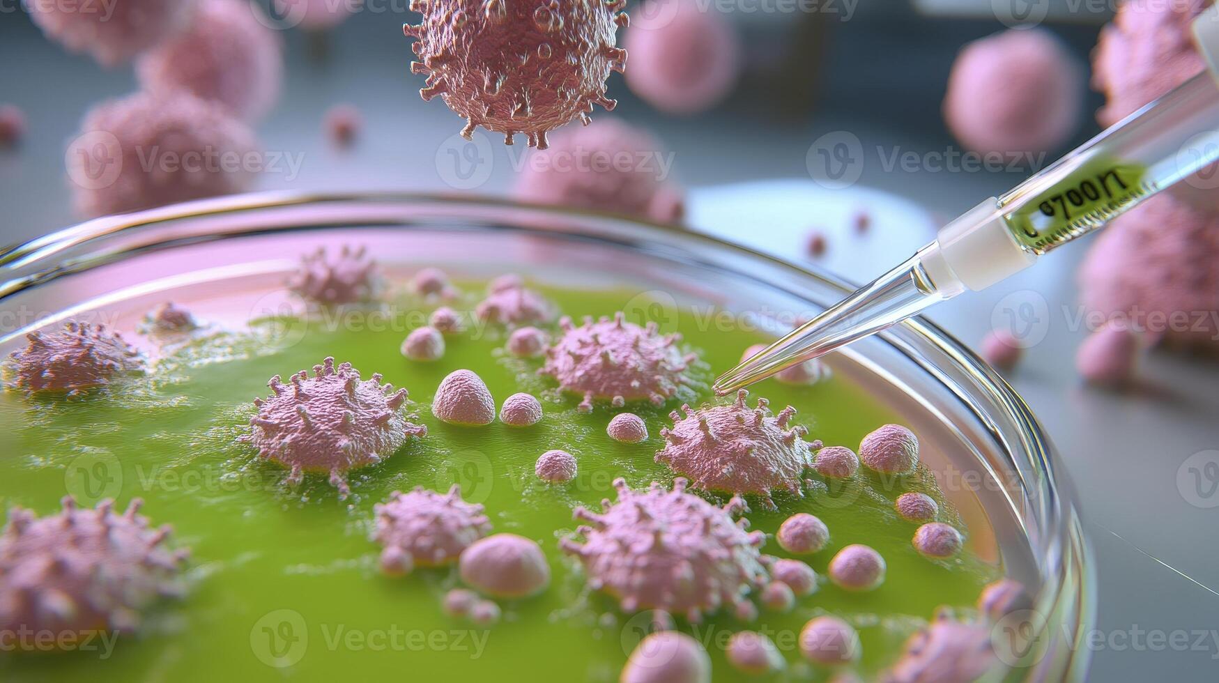 Microscopic Pink Cells in Petri Dish with Pipette photo