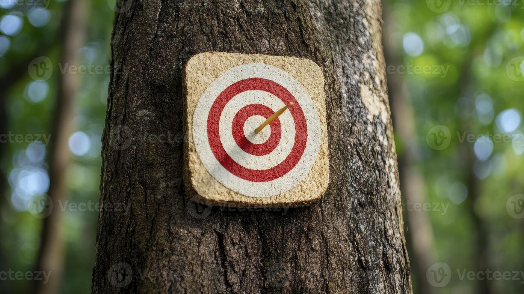 Red and White Target Hit by Arrow on Tree Trunk photo
