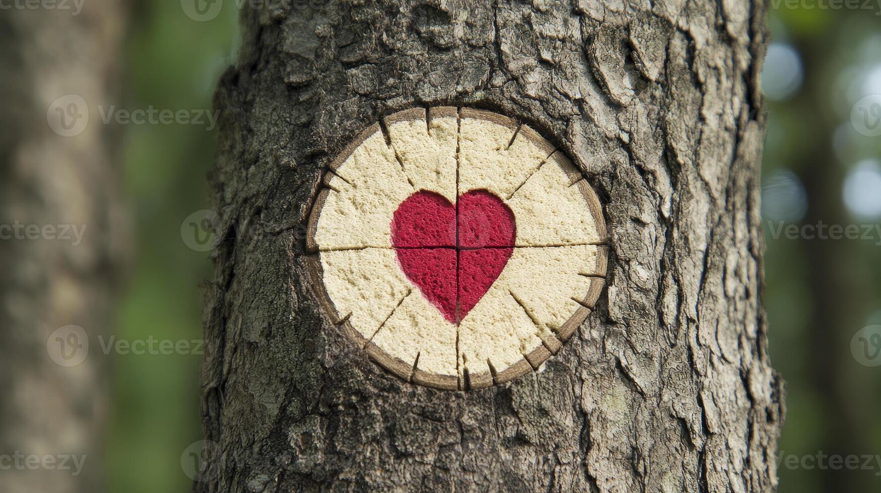 Red Heart Carved in Tree Bark, Nature Symbol of Love photo