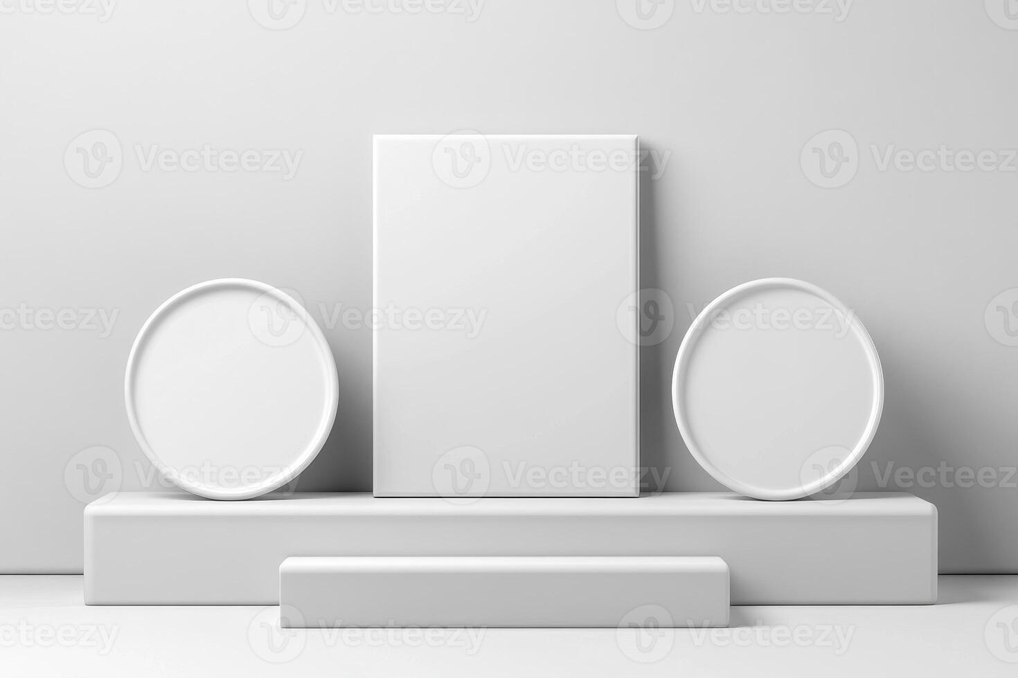 White Geometric Shapes on Minimalist Platform photo