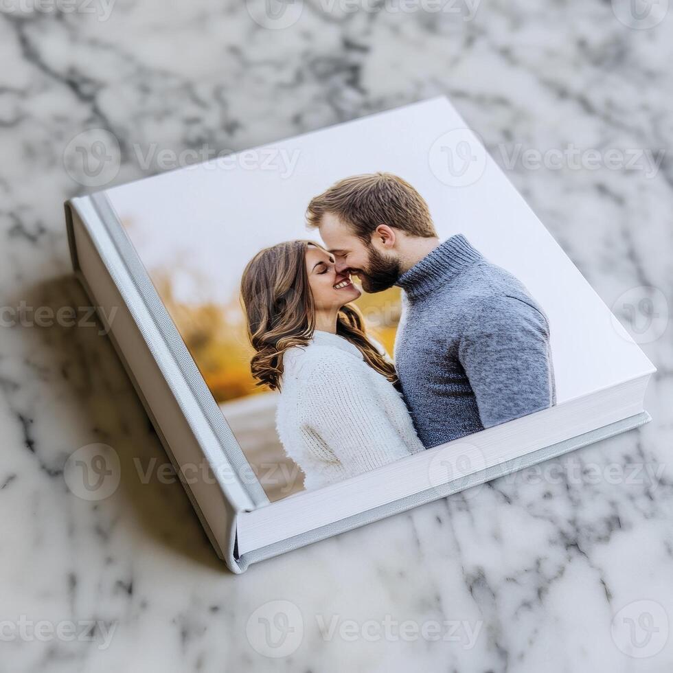 Couple's Intimate Portrait in White Photo Album