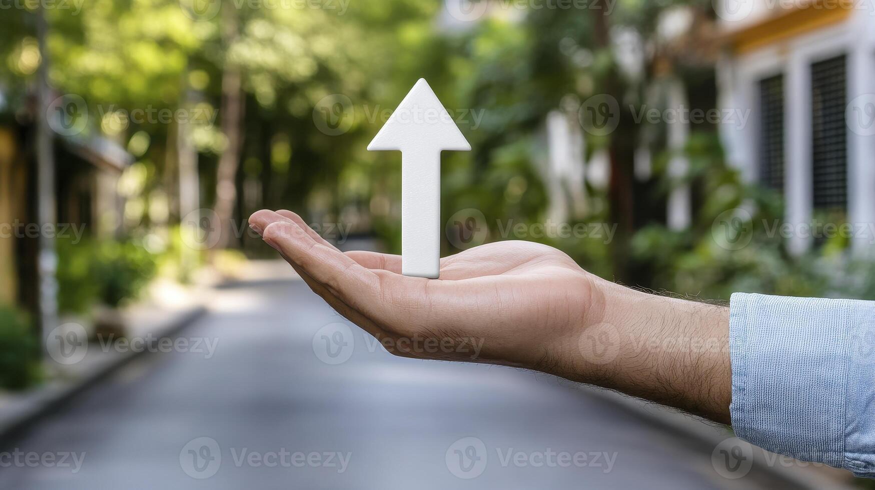 Elevate Your Perspective A Symbolic Journey of Growth, Direction, and Aspiration Explore the Power of Forward Motion, Represented by a Guiding Arrow in the Palm of a Hand Envision Success, Progress photo