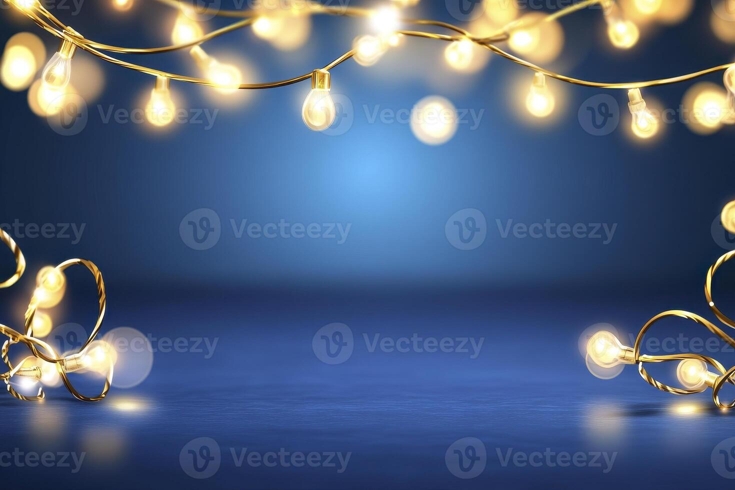 Enchanting Blue Background with Warm Glowing String Lights A Captivating Visual for Festive Occasions, Holiday Celebrations, Christmas Decor, and Party Ambiance Ideal for Digital Designs, Website photo