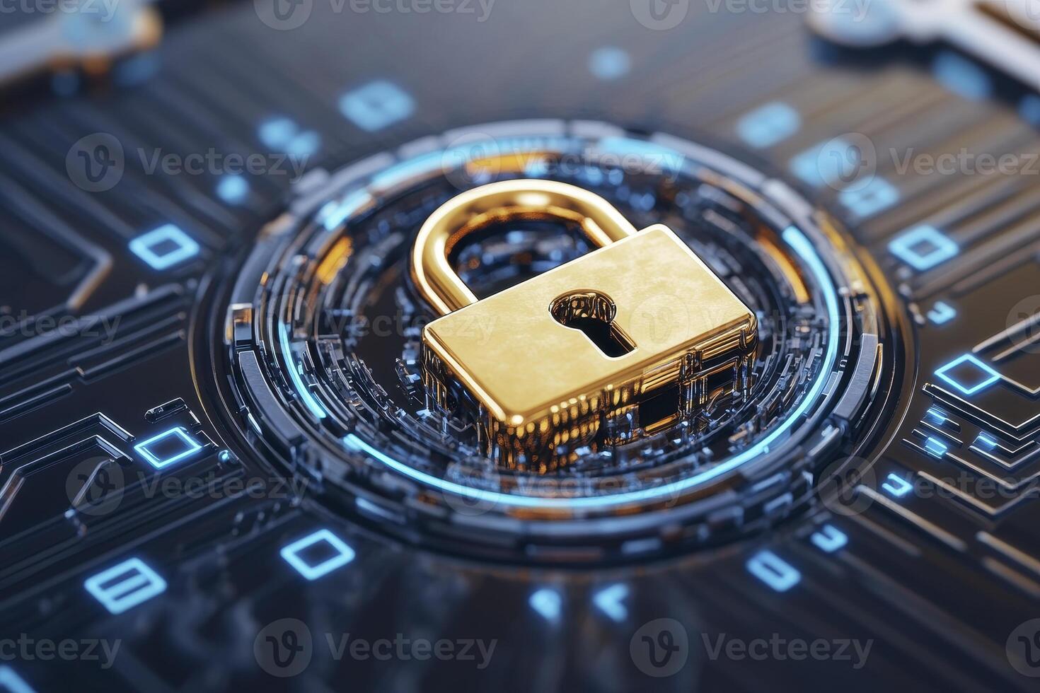 Enhance Your Digital Security A Detailed View of a Padlock Securing Intricate Circuitry, Representing Data Protection, Cybersecurity Measures, and Online Safety Practices, Highlighting the Importance photo