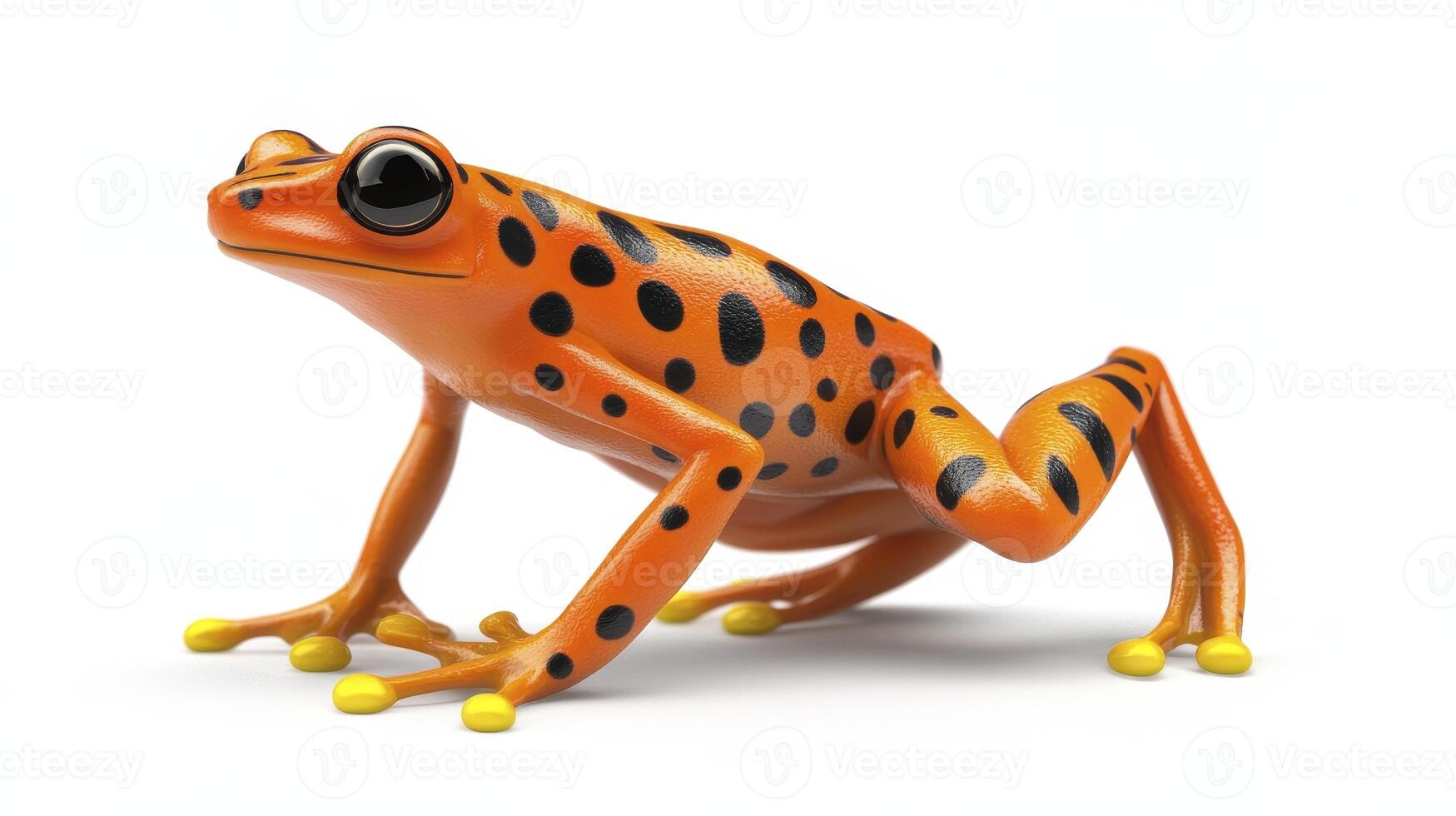 Explore the vibrant beauty of this Orange Poison Dart Frog, a captivating amphibian with striking black spots Discover its natural habitat, unique characteristics, and poisonous defense mechanisms photo