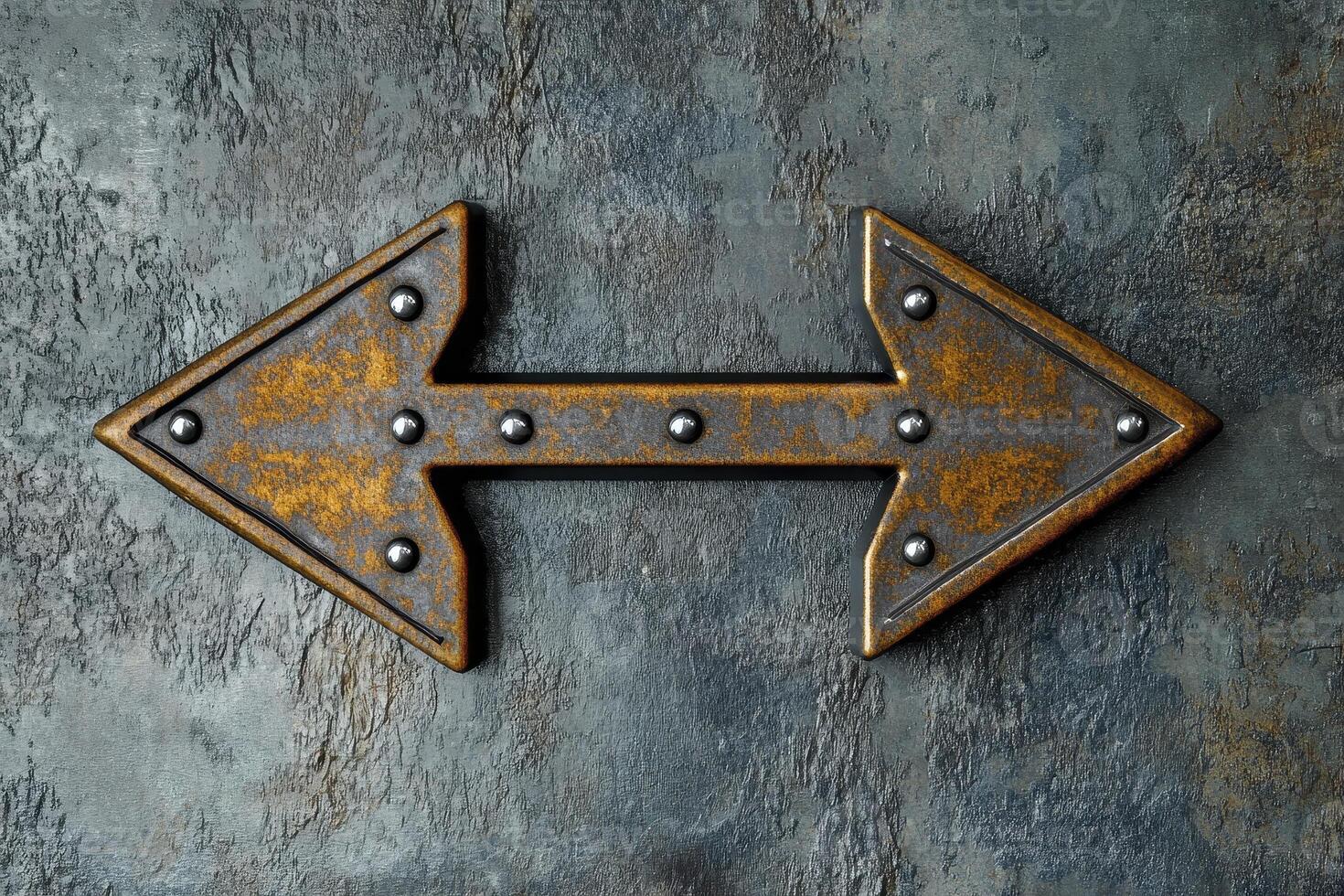 Exploring the symbolism of direction with this captivating image of a weathered metal arrow pointing both ways, inviting contemplation on choices, decisions, and the balance between different paths photo