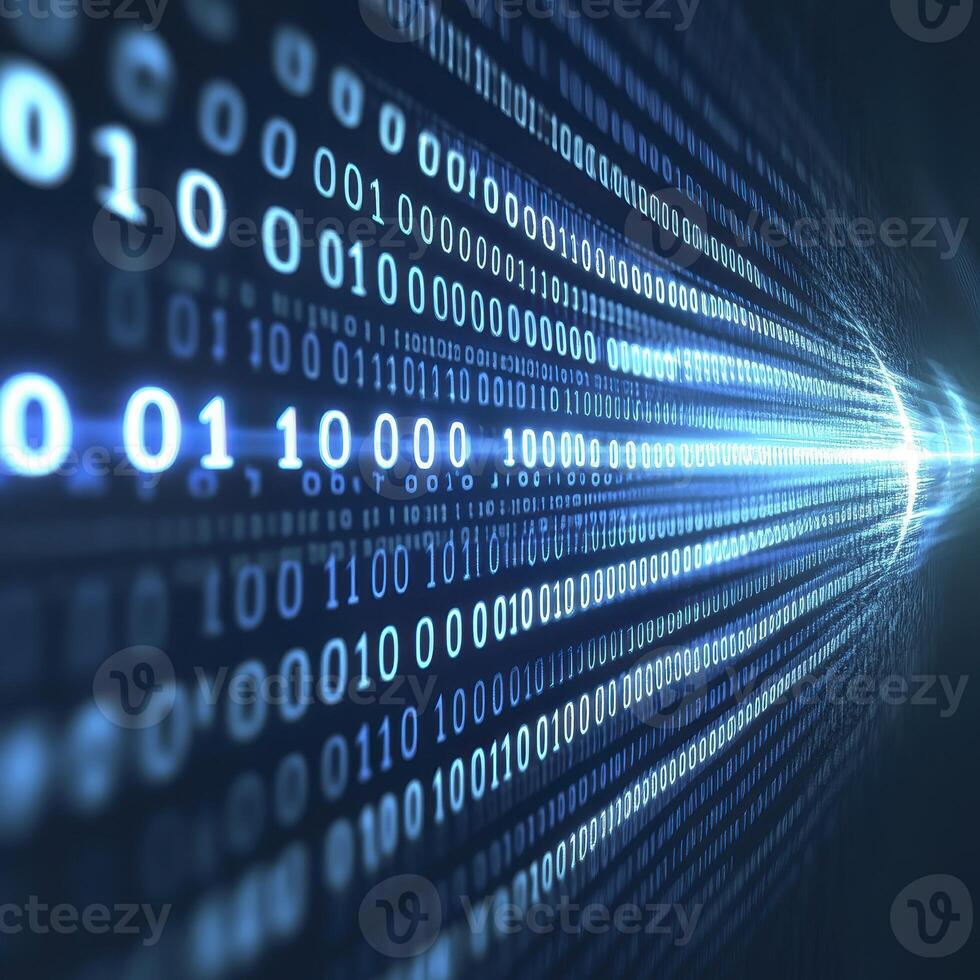 Immerse yourself in the captivating world of digital innovation with this stunning image showcasing the intricate dance of binary code, a visual representation of the seamless flow of data and photo