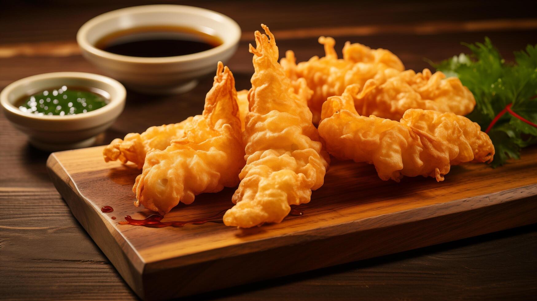 Delicious tempura shrimp japanese cuisine food photography rustic dining close-up view culinary delight photo
