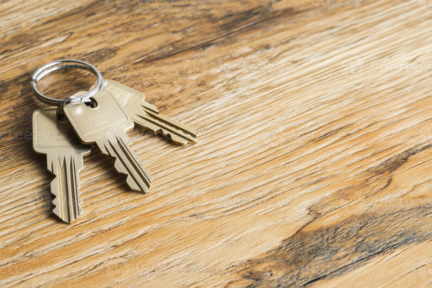 Unlock New Beginnings Explore the Symbolic Power of Keys on a Warm Wooden Surface, Signifying Opportunity and Security Discover Images Perfect for Real Estate Marketing, Home Ownership Concepts, and photo