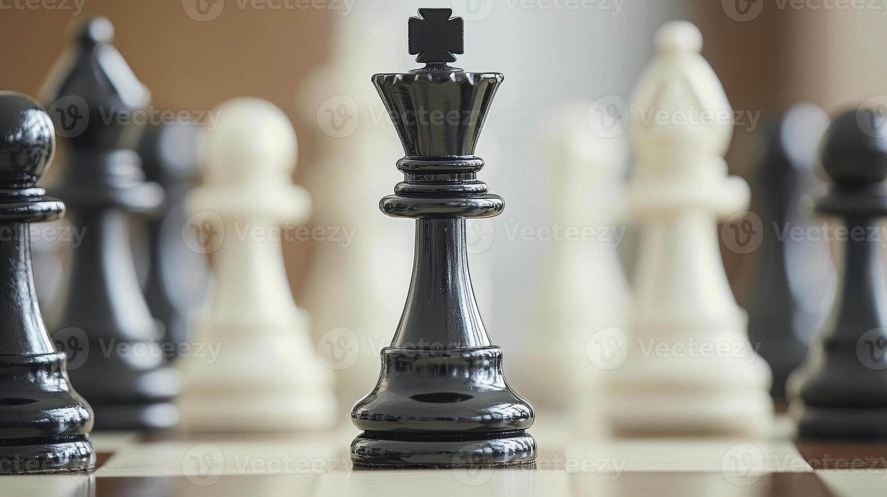 Strategic Chess Game Analyzing the Black King's Position Amidst Pawns and Pieces on a Checkered Board, Perfect for Strategy Enthusiasts, Game Developers, or Anyone Seeking Visually Engaging Content photo