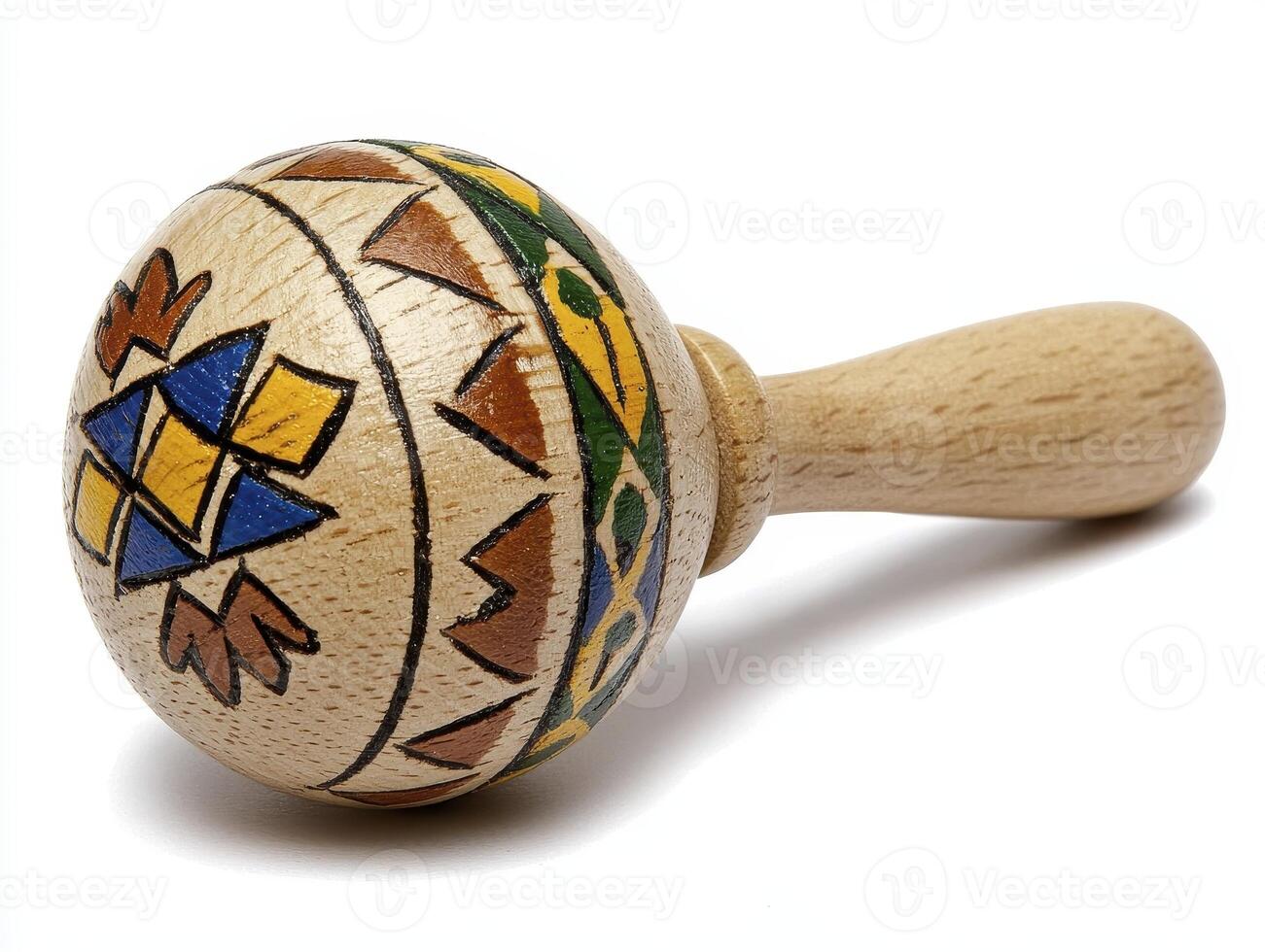 Hand-Painted Wooden Rattle with Geometric Patterns photo