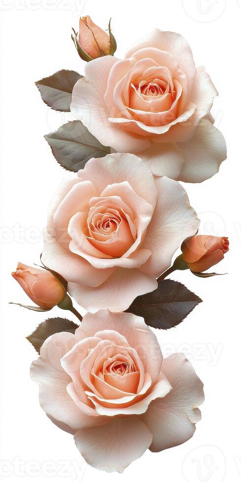 Peach Roses Vertical Arrangement Closeup photo