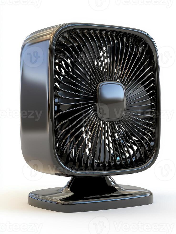 Modern Black Square Desktop Fan on White Background photo