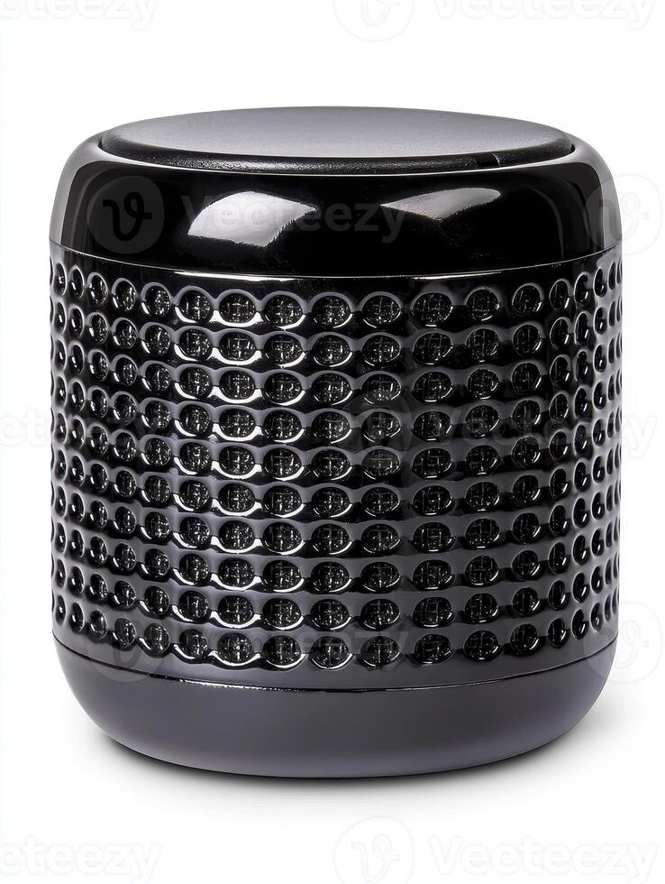 Black Cylindrical Speaker with Textured Surface photo