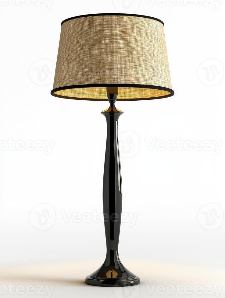 Elegant Black Table Lamp with Beige Patterned Lampshade photo