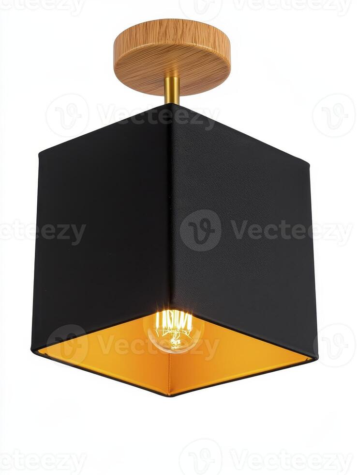 Modern Black and Gold Cube Pendant Lamp with Wood Accents photo