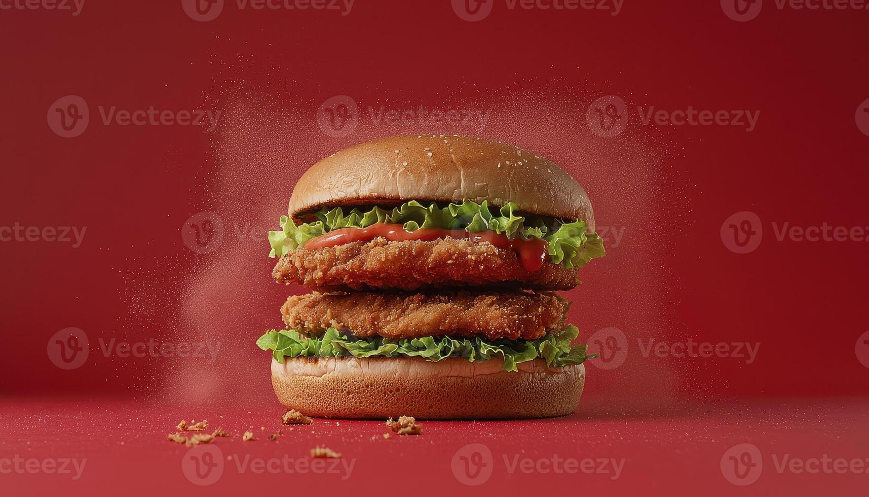 Double Breaded Chicken Burger with Lettuce and Ketchup photo