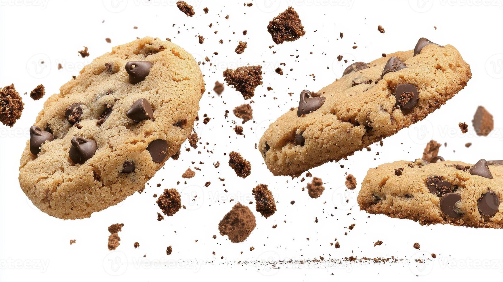 Chocolate Chip Cookies in Air with Crumbs photo
