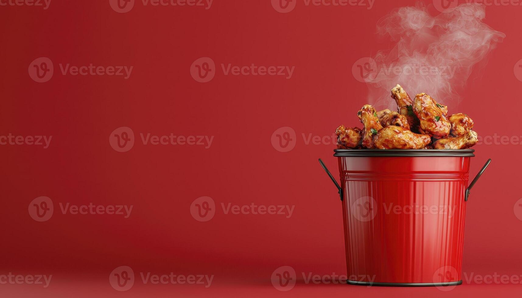 Steaming Hot Chicken Wings in Red Metal Bucket photo