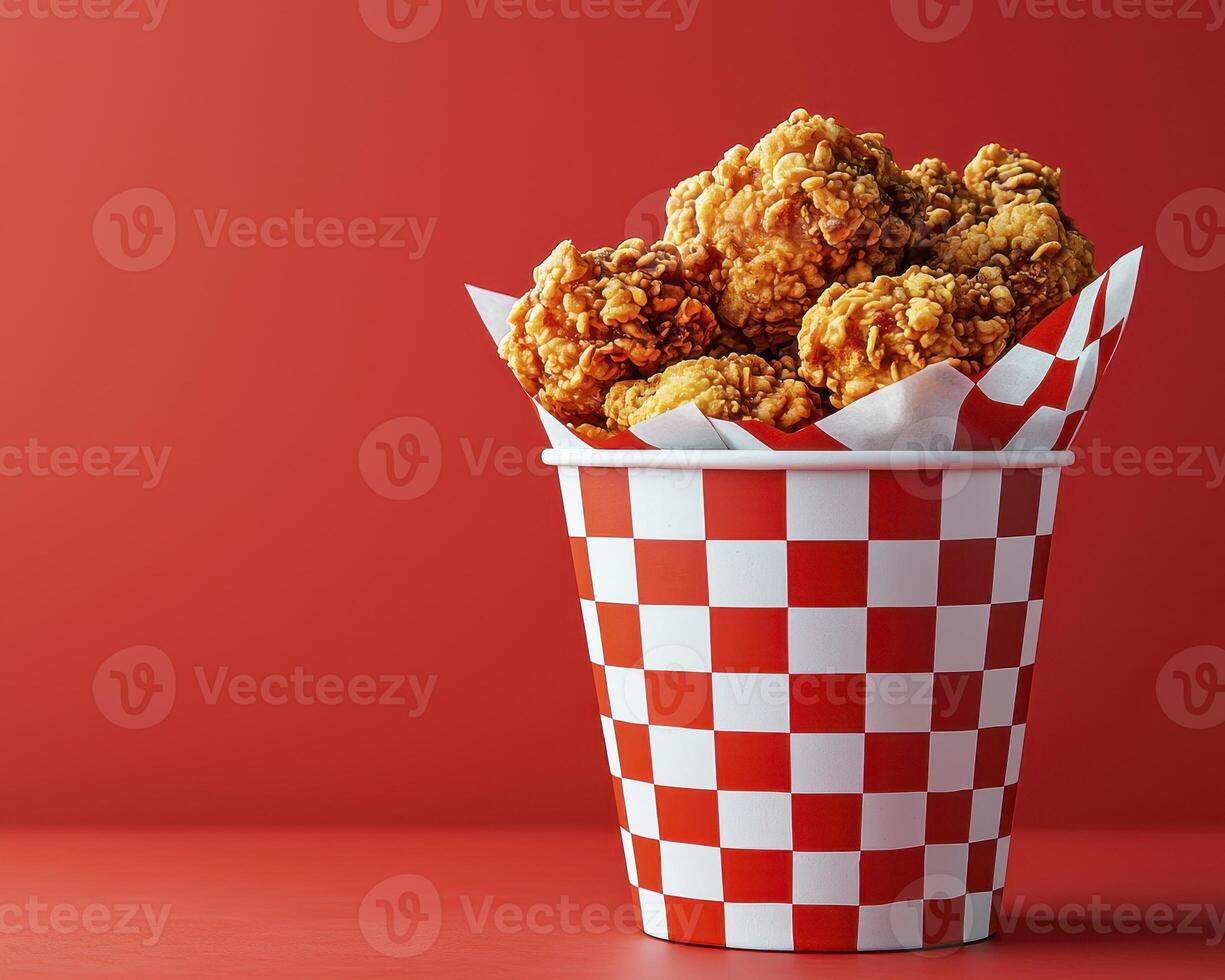 Crispy Fried Chicken in Red Checkered Bucket photo