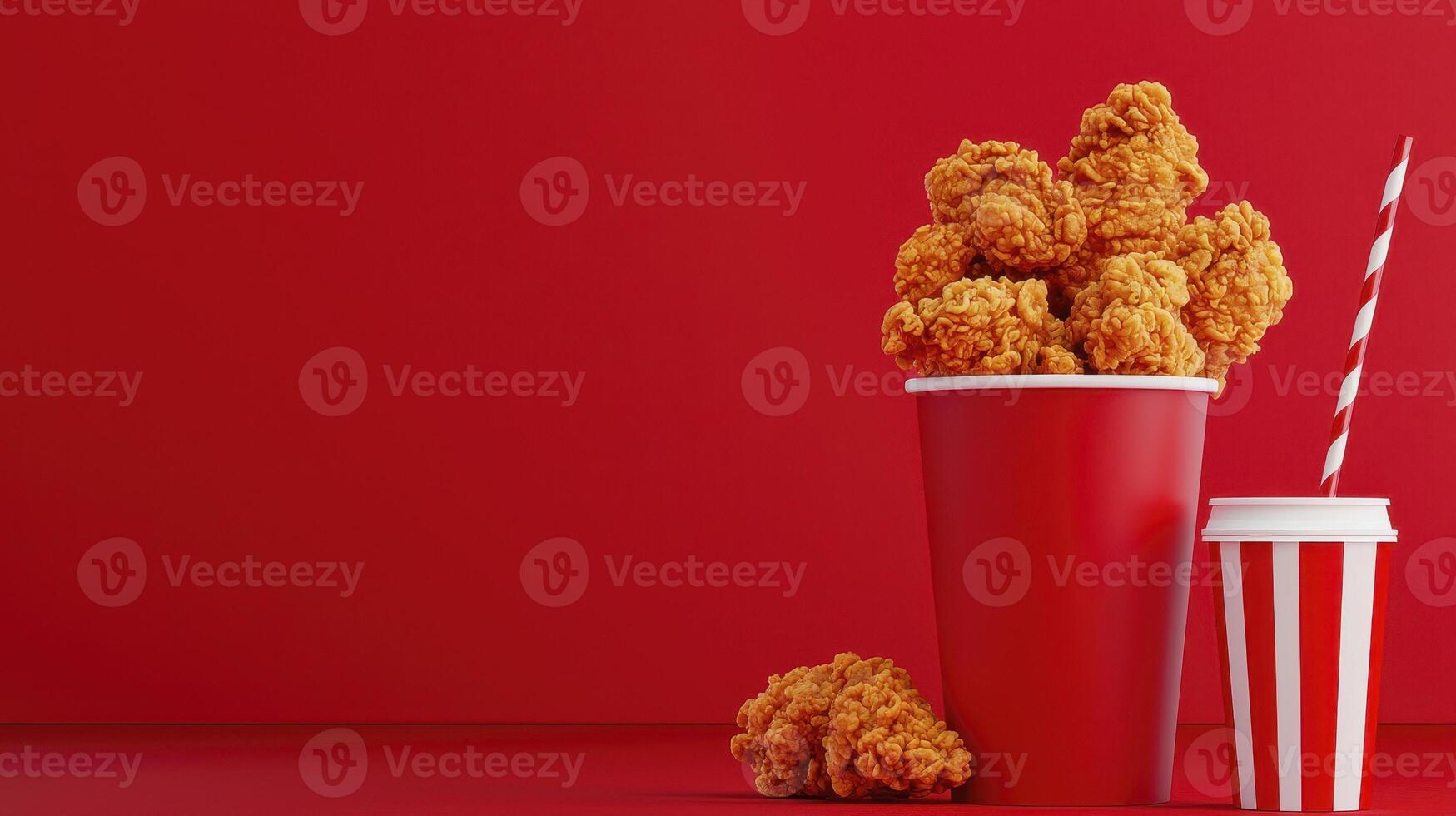 Crispy Fried Chicken in Red Cups on Red Background photo