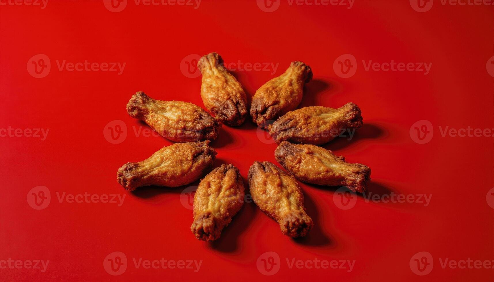 Savor the Irresistible Delight A Culinary Journey of Crispy, Golden Chicken Wings Presented on a Vibrant Red Backdrop, Capturing the Essence of Flavor and Visual Appeal Indulge in the Succulent photo