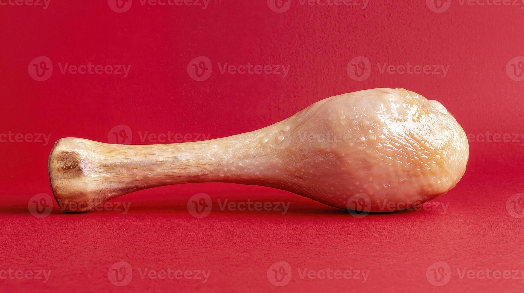 Isolated Poultry Bone on Vibrant Red Background A Close-Up Macro Photograph Showcasing Texture, Detail, and Unique Composition Perfect for Illustrating Themes of Food, Waste, Anatomy, or Creative photo