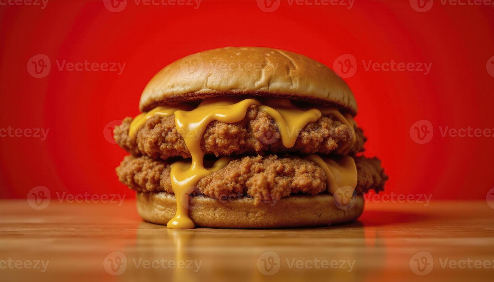 Indulge in the ultimate culinary delight with this mouthwatering double-decker chicken sandwich, a true symphony of flavors and textures Crispy, golden-brown chicken fillets are layered generously photo