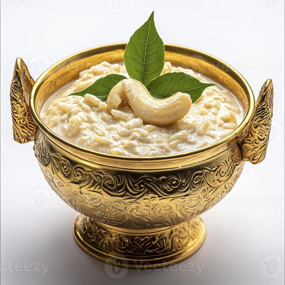 Indulge in the creamy delight of Indian rice pudding, also known as Kheer or Payasam This traditional dessert features fragrant rice simmered in milk and sweetened with sugar, infused with aromatic photo