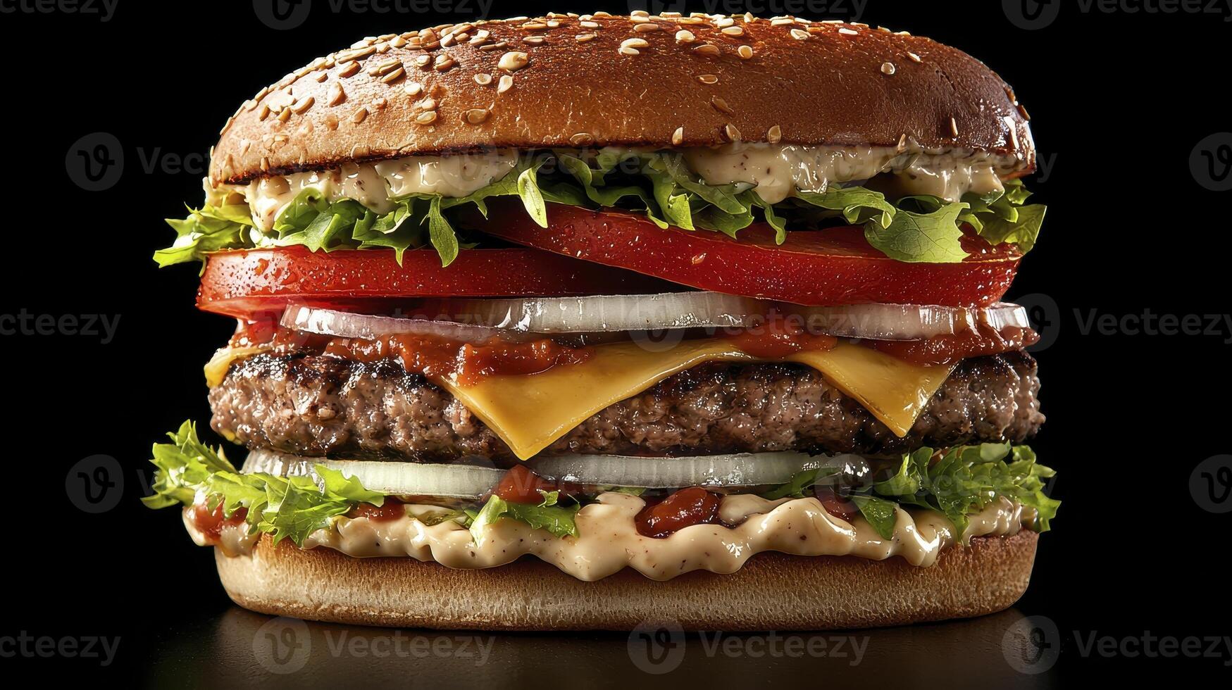 Indulge in the Ultimate Burger Experience A Delectable Double Cheeseburger with Fresh Ingredients This mouthwatering burger features two juicy patties, melted cheese, crisp lettuce, ripe tomatoes photo