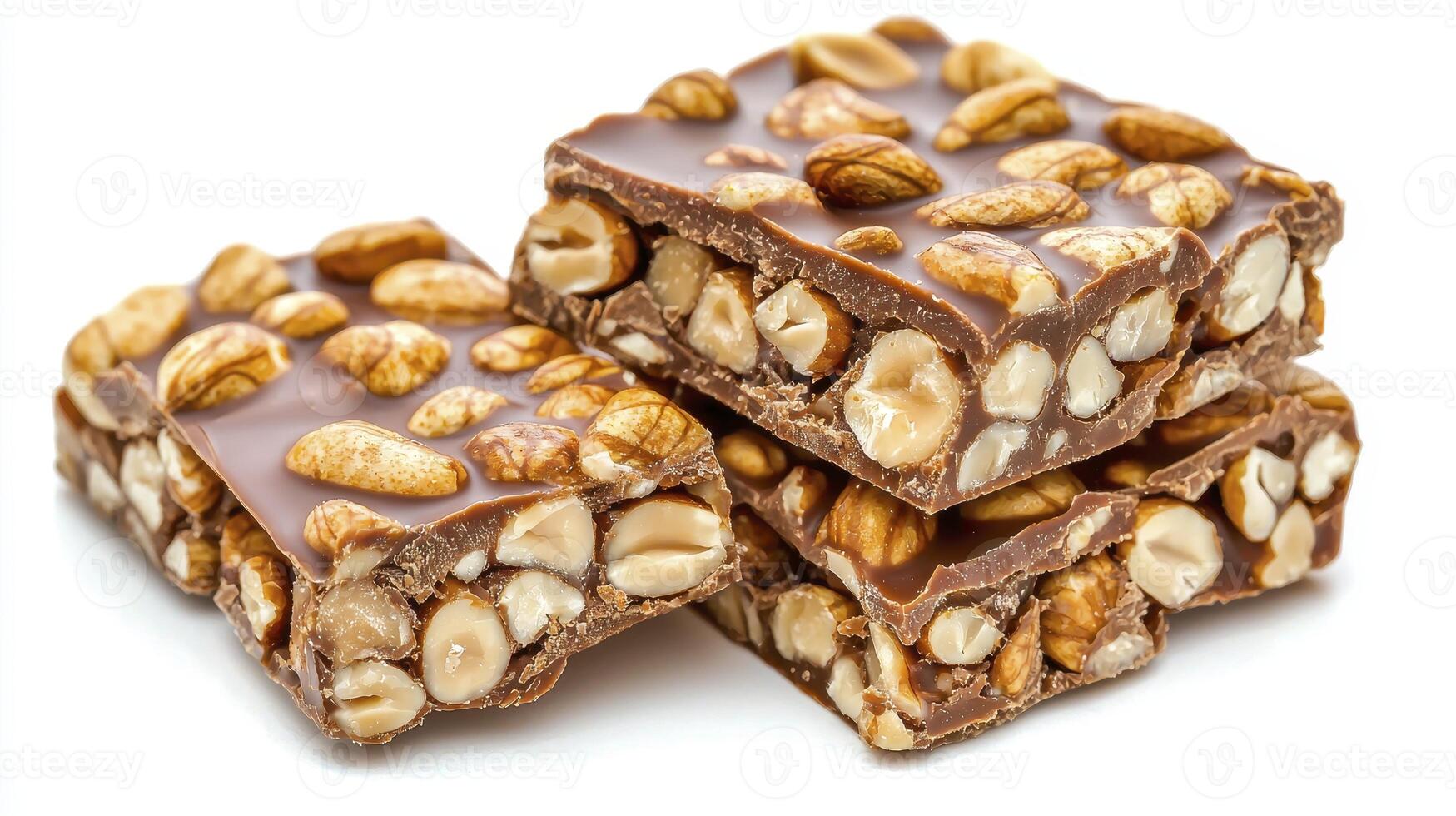 Indulge in Decadent Delight A Close-Up of Crunchy Chocolate Peanut Squares, a Sweet Treat Stacked High, Showcasing Irresistible Textures and Rich Flavors Perfect for Dessert Enthusiasts and Candy photo