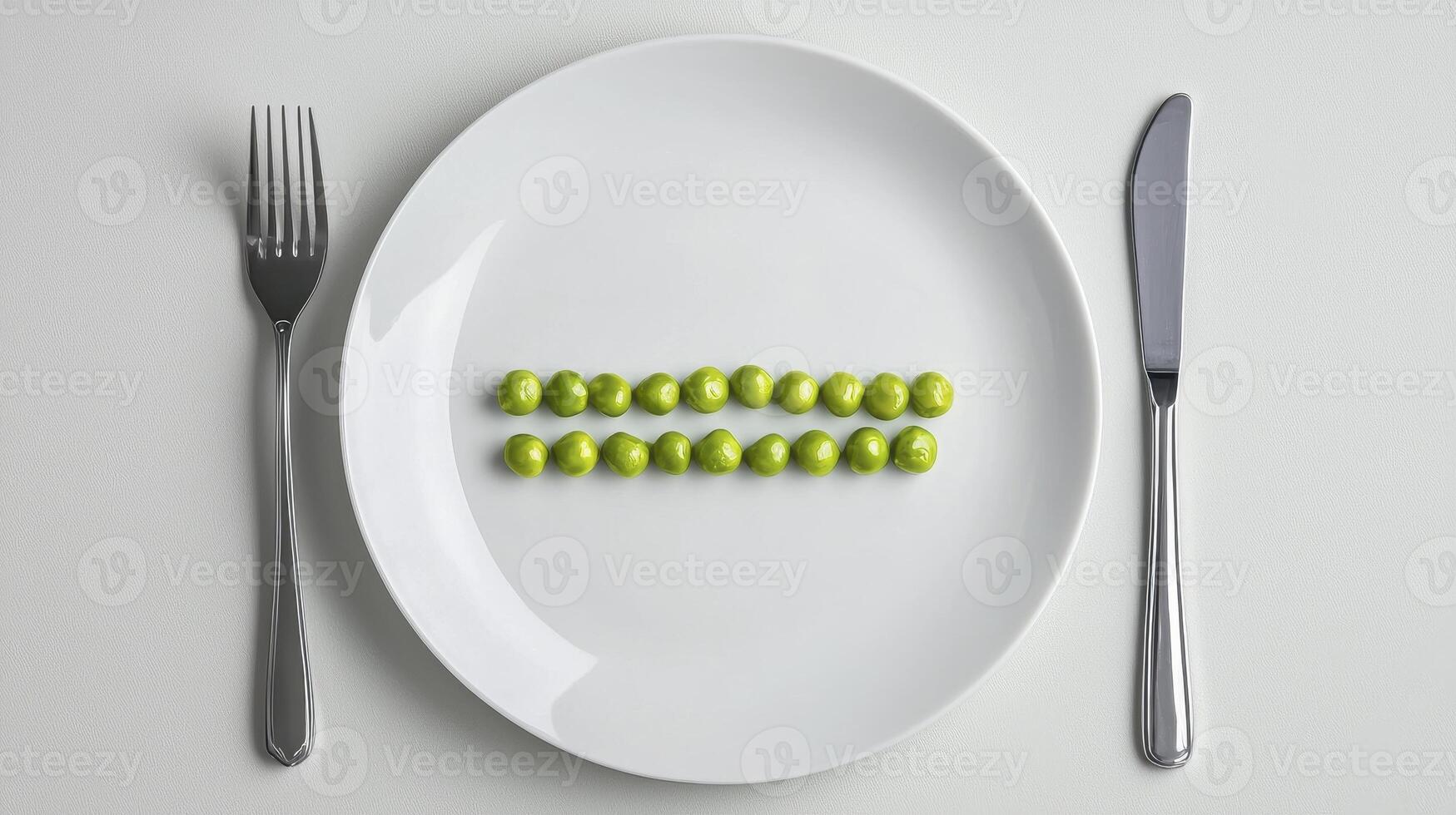 Healthy Eating with Green Peas A Minimalist Culinary Concept on a White Plate Discover the art of mindful consumption and balanced nutrition with this artistic food composition, ideal for wellness photo