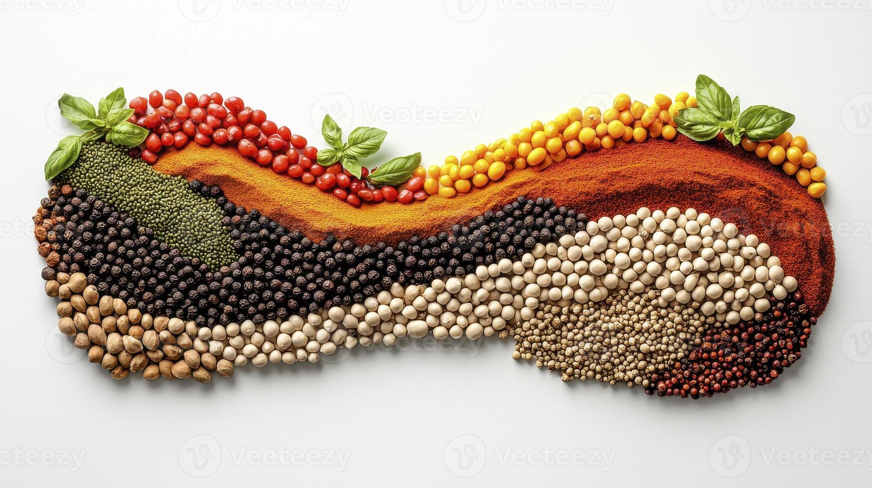 Explore the vibrant tapestry of culinary delight with this captivating image showcasing an array of colorful spices and seasonings, meticulously arranged to tantalize the senses and inspire photo