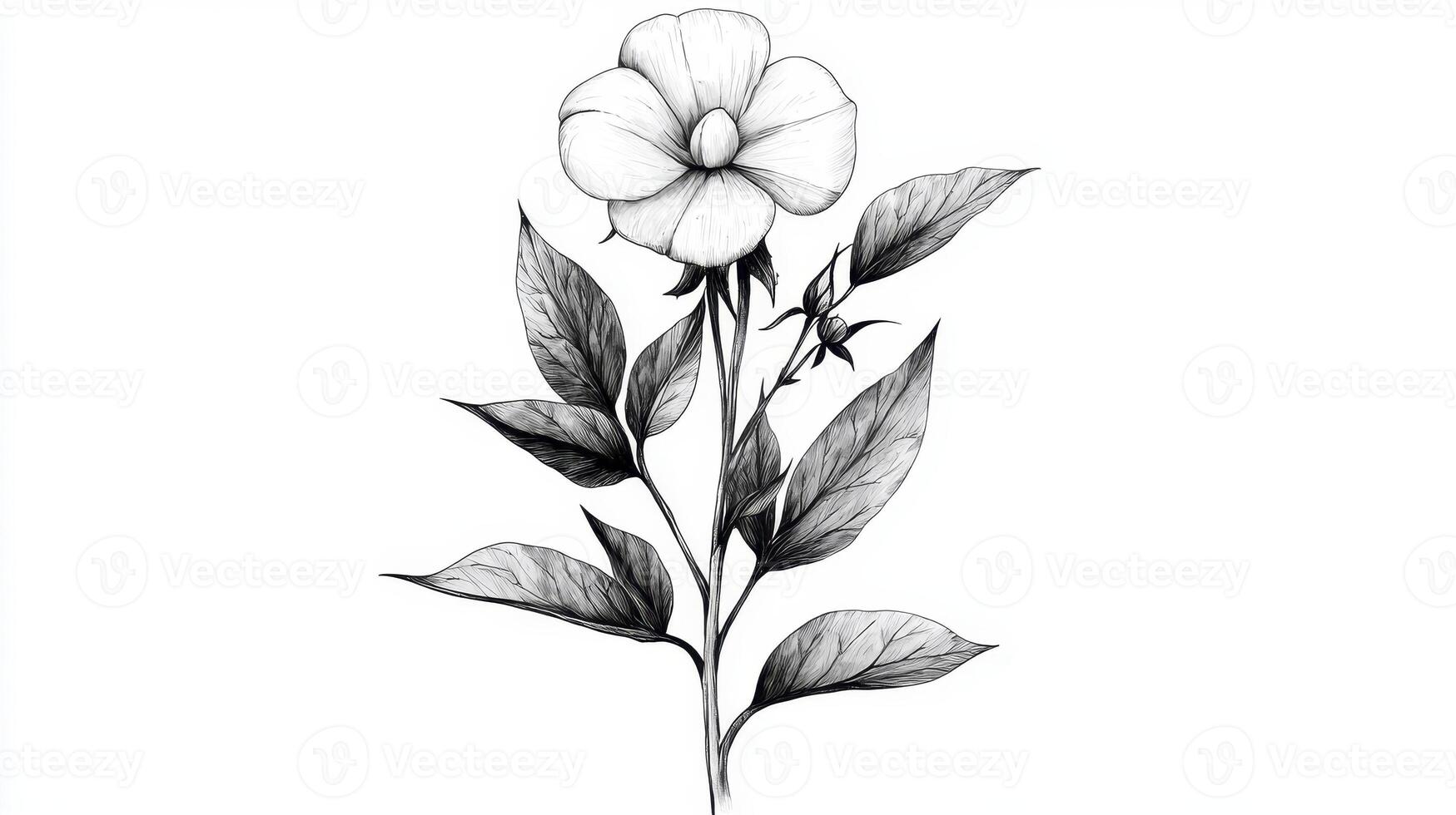 Explore the delicate beauty of this hand-drawn floral illustration, a captivating depiction of a white flower in full bloom, showcasing intricate details and graceful lines This detailed drawing photo