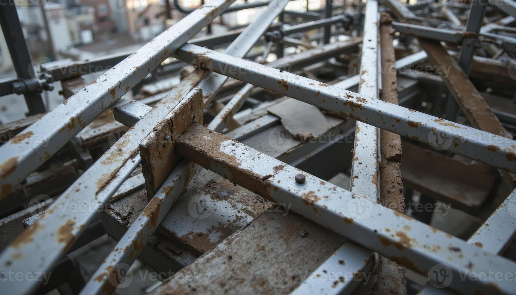 Explore the captivating textures and chaotic beauty of discarded metal in this stock photo, perfect for illustrating industrial decay, urban exploration, and the raw aesthetics of rust and corrosion photo