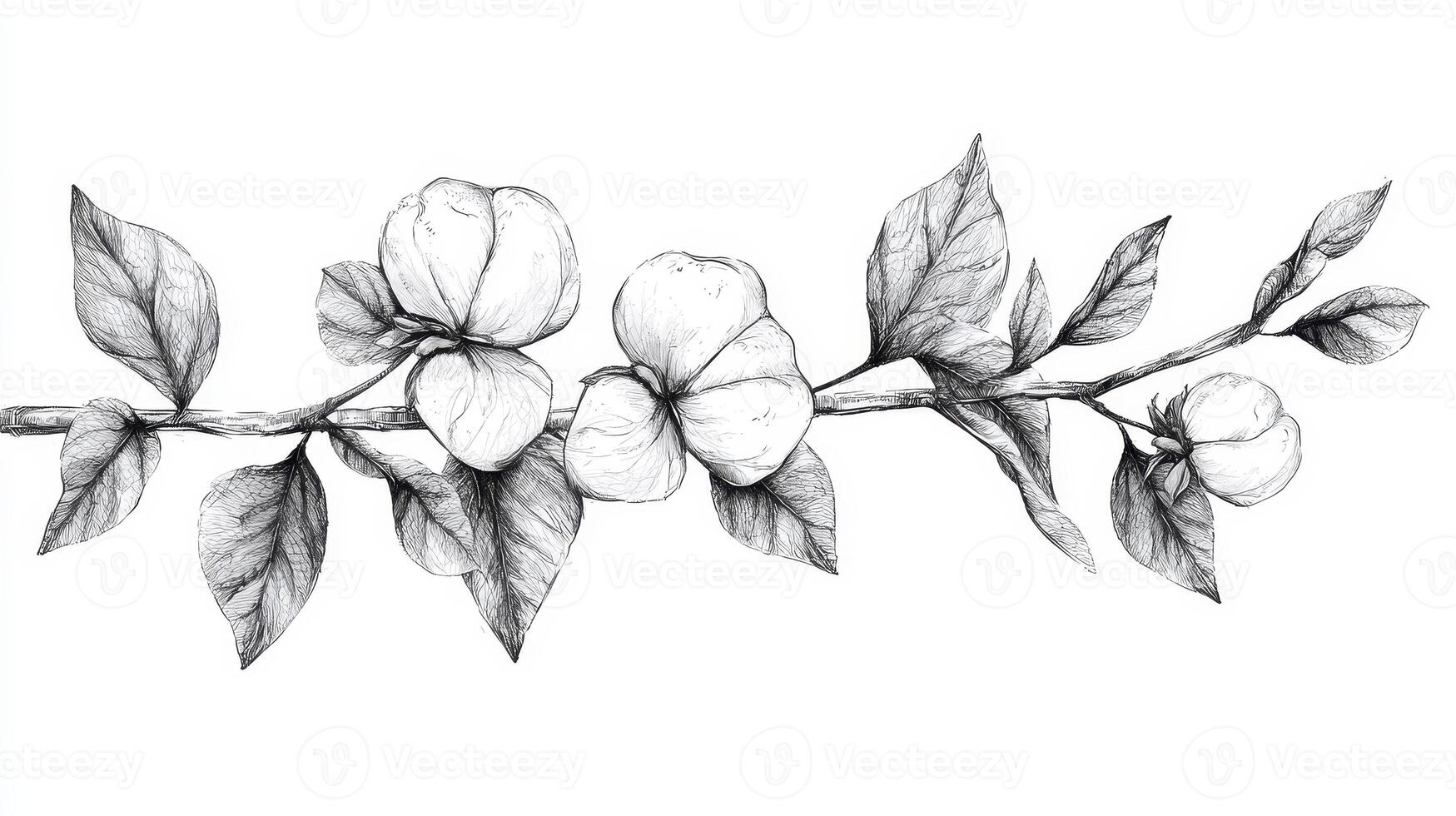 Elegant Botanical Illustration Delicate Blossoms and Graceful Branch, A Captivating Depiction of Nature's Beauty, Perfect for Artistic Projects and Designs This Exquisite Artwork Showcases the photo