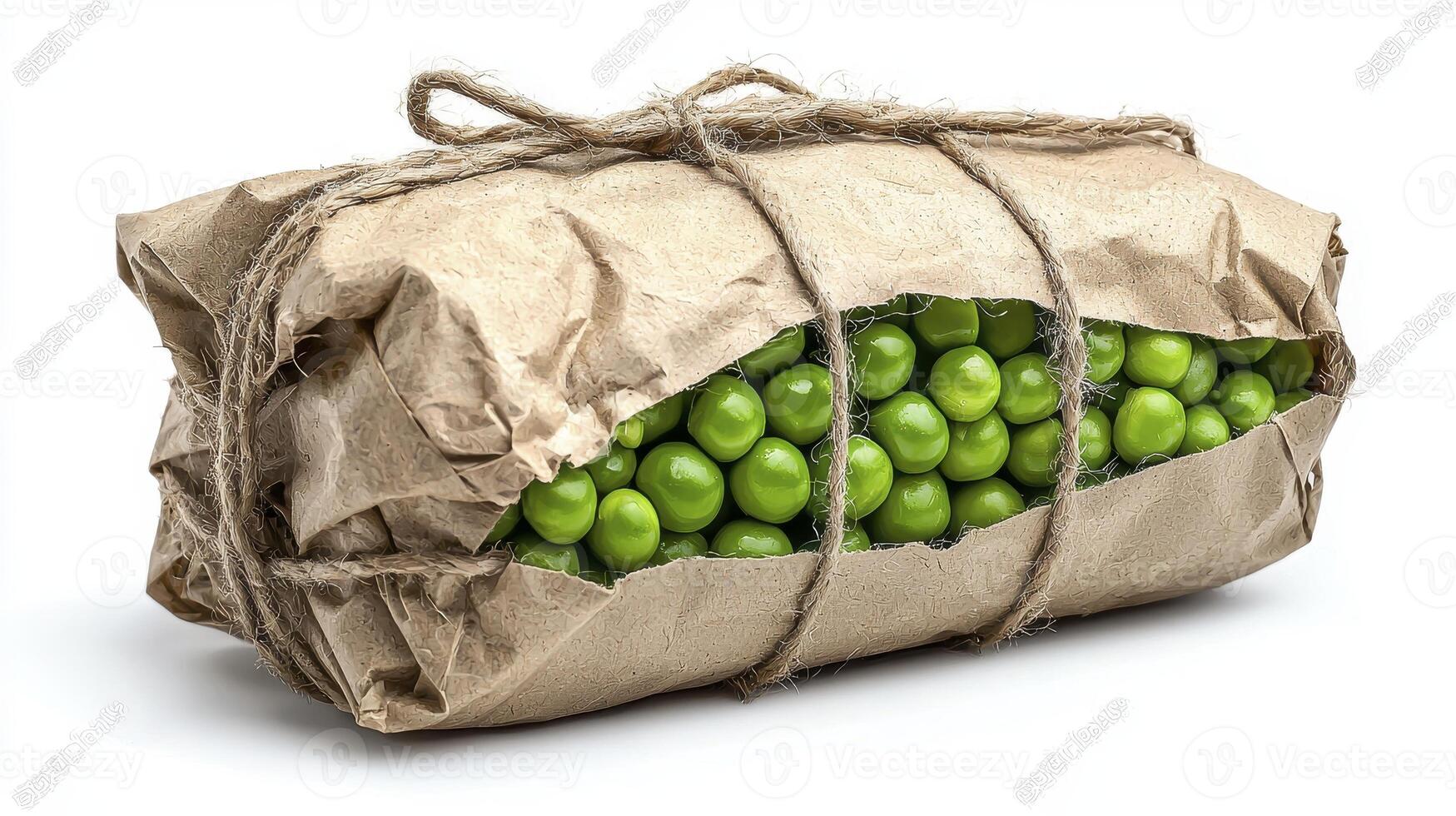 Discover the Freshness A Vibrant Close-Up of Green Peas in Rustic Wrapping Paper, Showcasing Natural Food Photography and Sustainable Packaging Perfect for Organic Produce Concepts, Healthy Eating photo