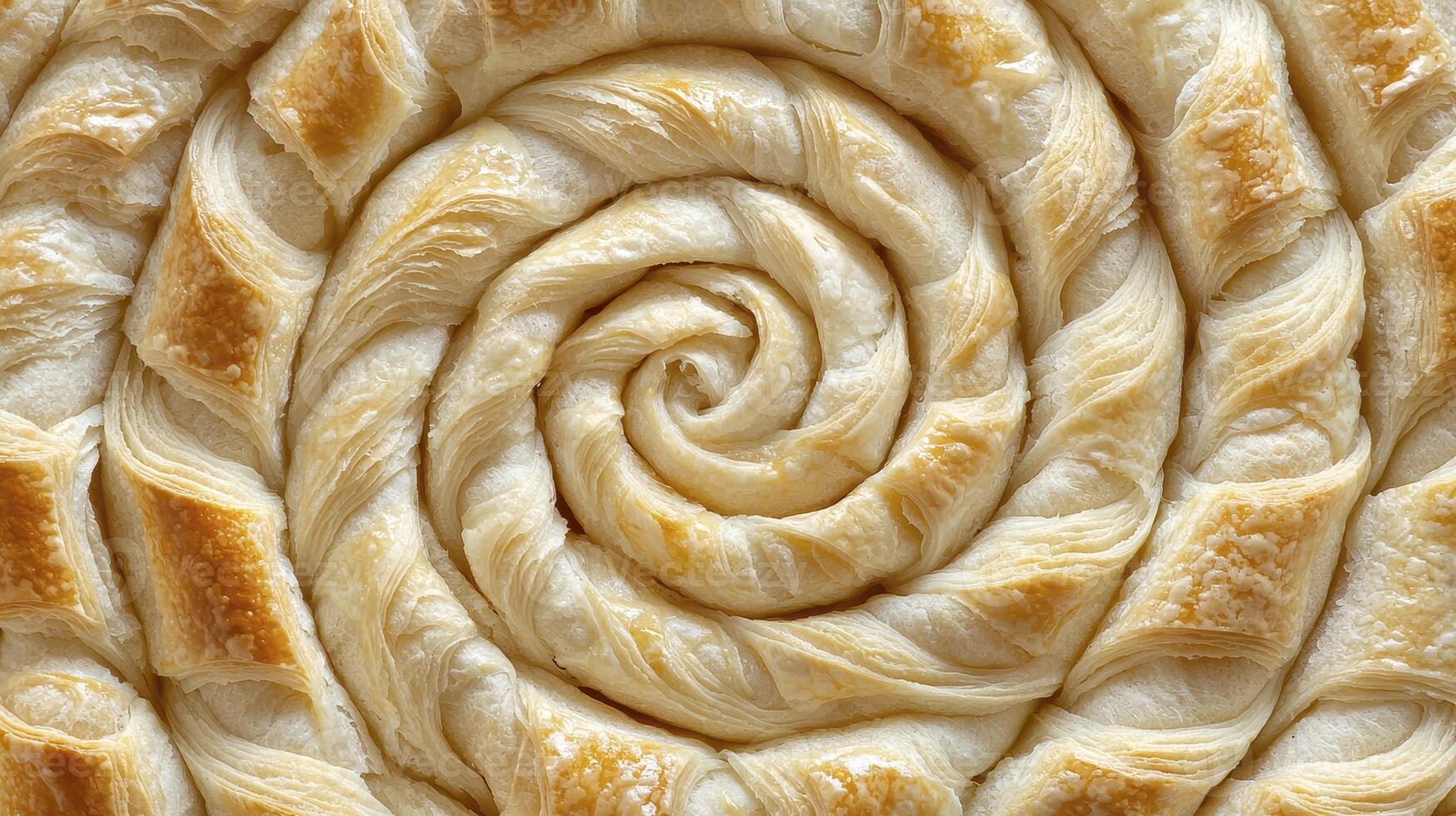 Delight in the Golden Swirl A Captivating Close-Up of Traditional Balkan Burek, Showcasing the Exquisite Layers of Flaky Pastry, Baked to Perfection, Revealing the Rich Culinary Heritage of Southeast photo