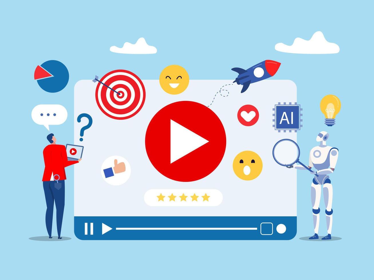 businessman with laptop working on social content matching ai Artificial Intelligence for creativity for digital advertising, online social media engagement, vector