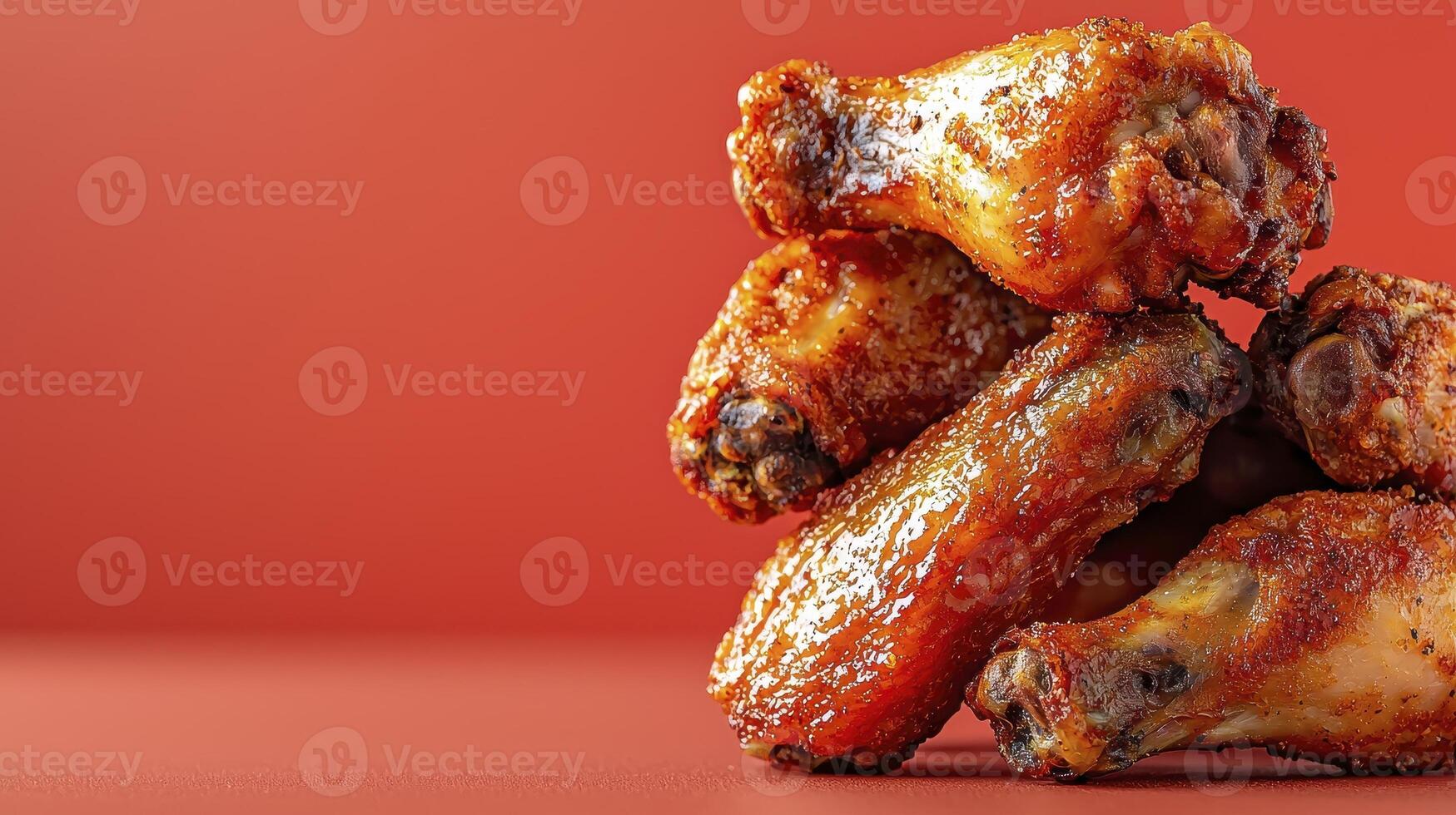 Delicious Stack of Chicken Wings on a Vibrant Red Background, Perfect for Food Photography Enthusiasts, Recipe Bloggers, and Restaurant Menu Designers Seeking High-Quality Visuals Explore the photo