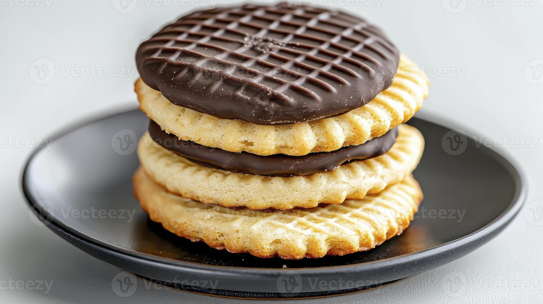 Delicious Stack of Cookies Indulge in the Sweetness of Homemade Treats, Featuring a Tower of Golden Butter Cookies Topped with Rich, Dark Chocolate, Perfect for Dessert, Snack Time, or Sharing with photo