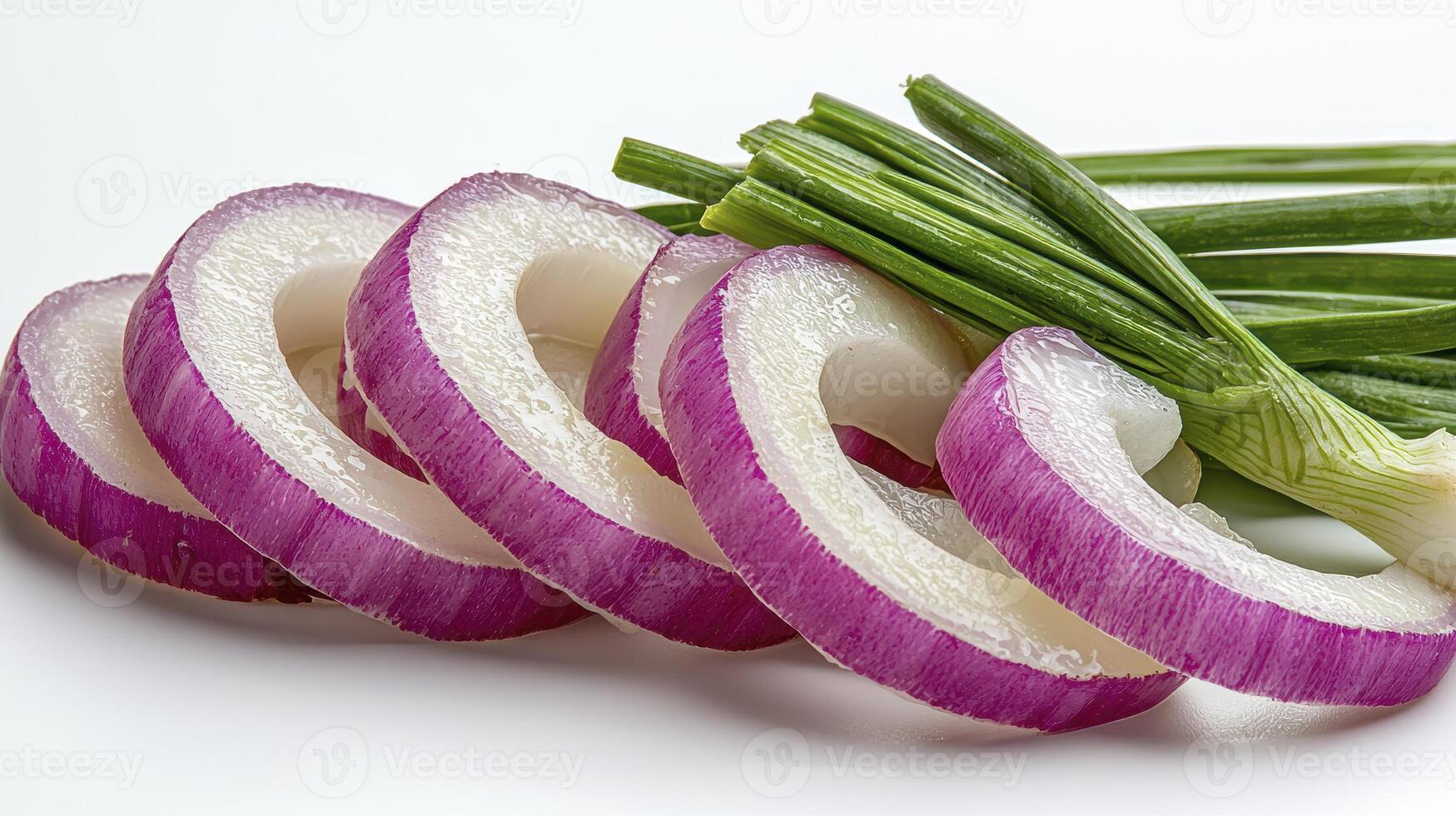 Captivating Close-Up of Fresh Red Onion Slices and Vibrant Green Scallions, Perfect for Culinary Inspiration, Showcasing the Natural Beauty of Healthy Vegetables, Ideal for Recipe Blogs, Food photo