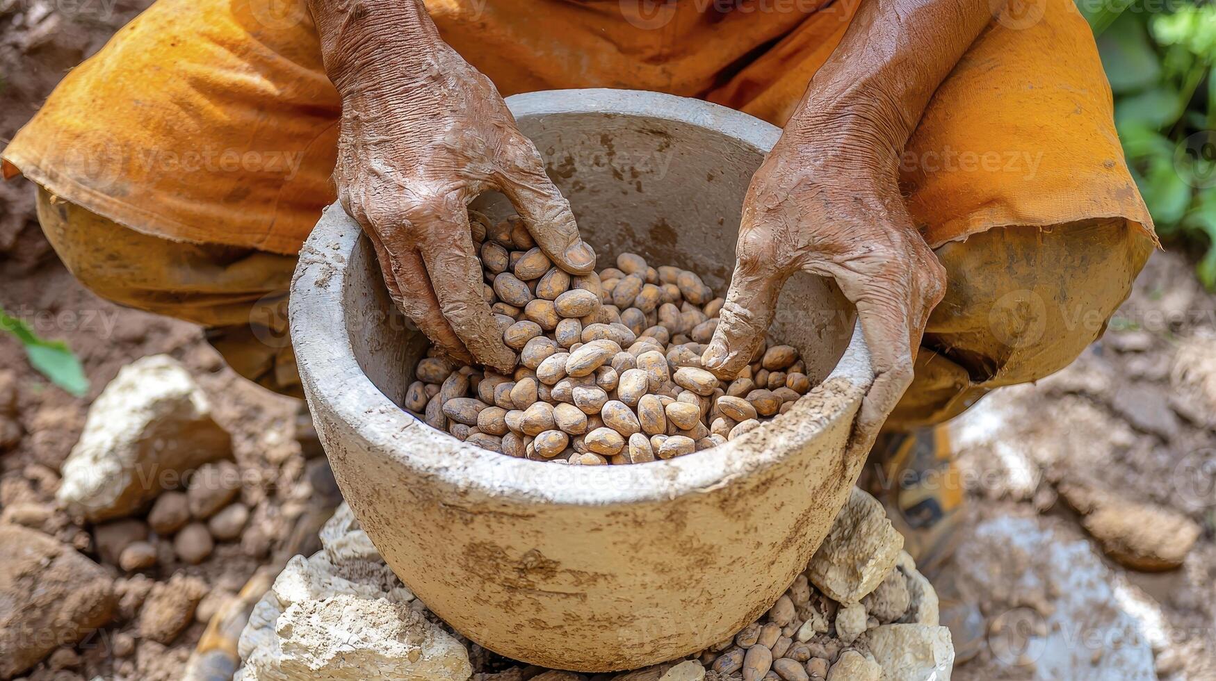 Captivating image showcasing the essence of rural life, featuring weathered hands gently cradling a bowl filled with seeds, embodying themes of agriculture, sustainability, and connection to the photo