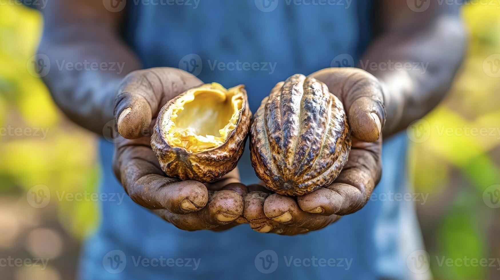 Close-up Image of Cocoa Pods in Farmer's Hands Capturing the Richness of Chocolate, Exploring Sustainable Farming Practices, and Showcasing the Natural Beauty of Cacao Beans, a Deep Dive into the photo