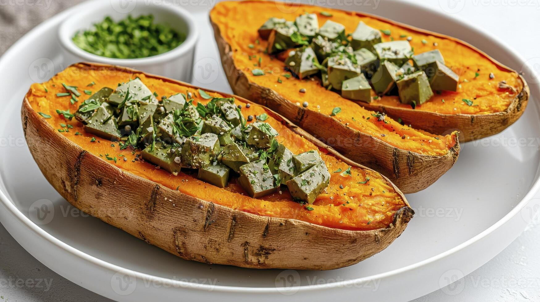 Delicious Baked Sweet Potatoes with Tofu Topping A Healthy and Nutritious Vegan Recipe Explore this easy-to-make dish, perfect for a quick lunch or a satisfying dinner Rich in vitamins and photo